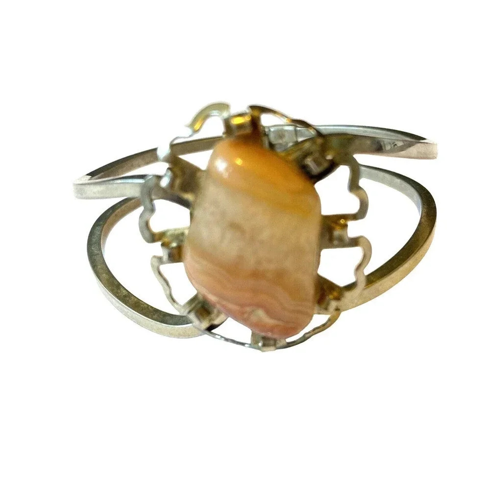 Rare Vintage Native American Sterling Silver Pink Gemstone Women Bracelet